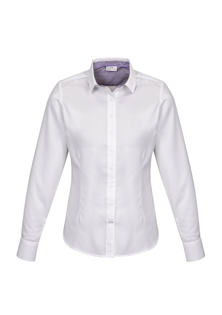 Biz Corporates Herne Bay Womens Long Sleeve Shirt 41820 Corporate Wear Biz Corporates 4 White/Purple Reign 